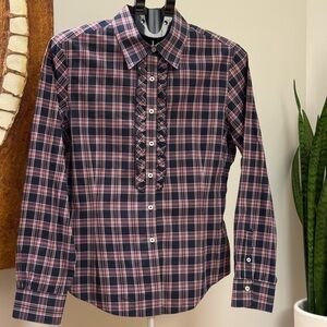 Brooks Brothers Cotton Plaid Ruffled Button-Up Shirt